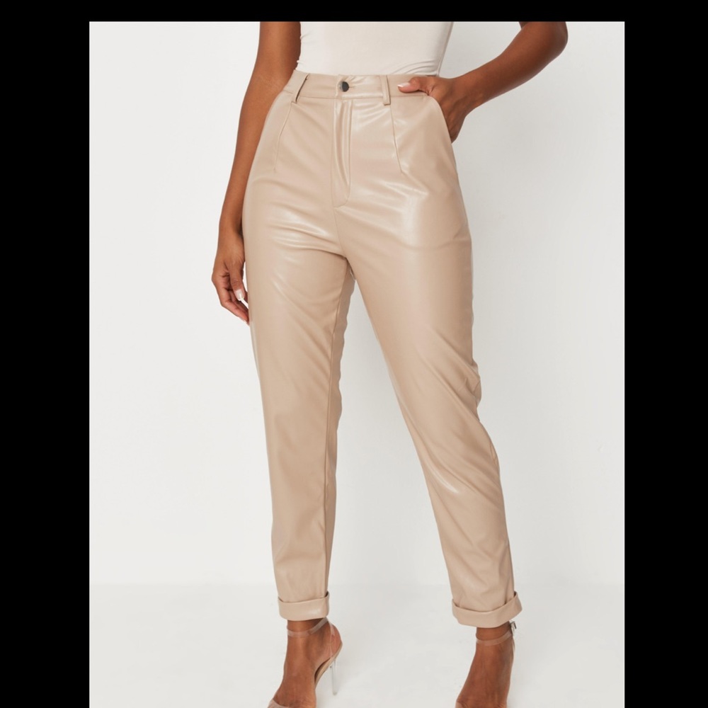 Carmel Faux Leather Turn Up Cigarette Pants